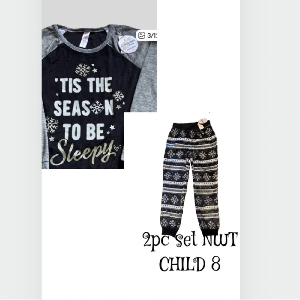 JUSTICE kids 2pc pajama set  TIS THE SEASON TO BE SLEEPY NWT
